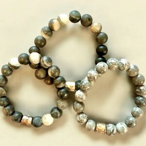 Set of 3 Stretchy Stone Beaded Bracelets - NEW